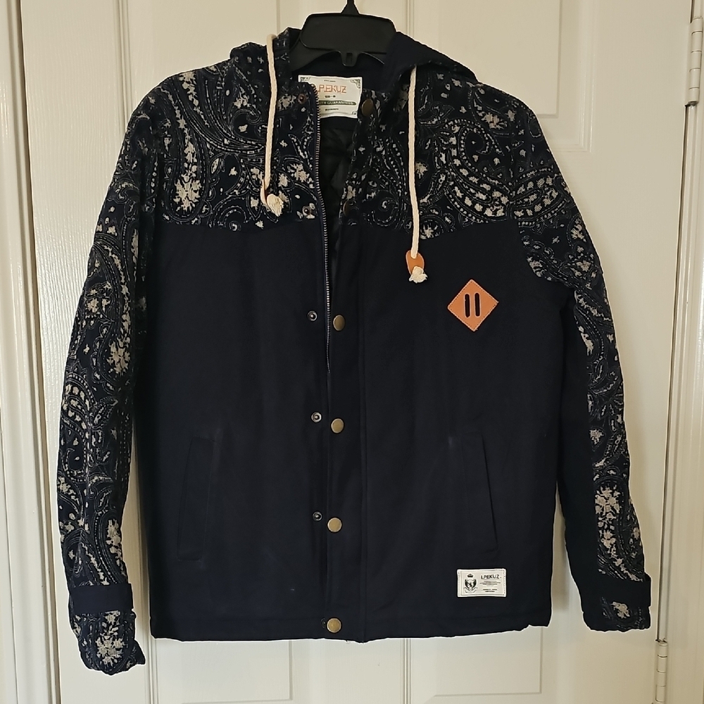 Women's Paisley Corduroy Hooded Utility Korean Jacket Medium